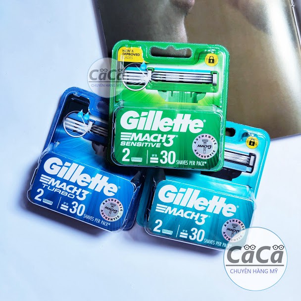 [Chính hãng] Hộp Lưỡi Dao Cạo Râu Gillette Mach3 Vỉ 2 Cái Turbo, Sensitive, Classic - Mach 3 cao cấp