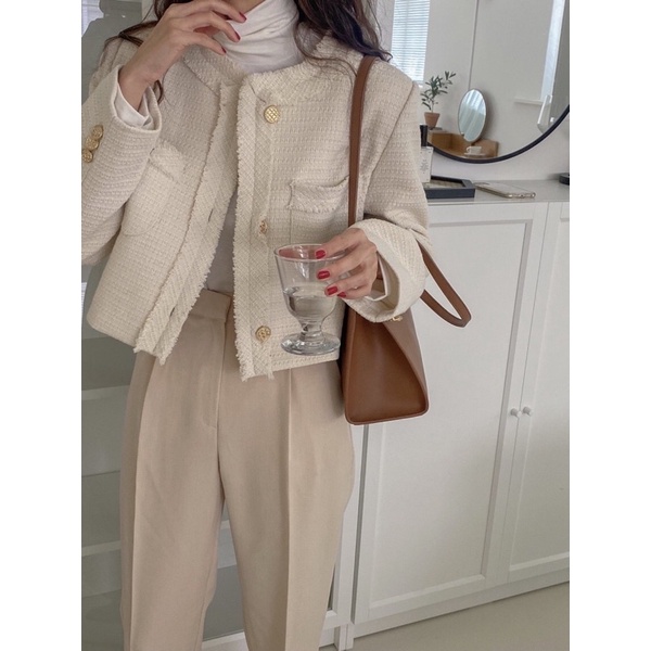 ÁO KHOÁC DẠ TWEED ULZZANG DÁNG CROPTOP