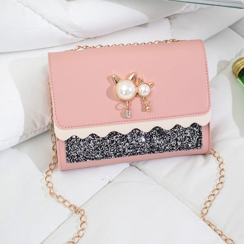 Túi Xách Đeo Chéo Hình Vuông Cỡ Nhỏ Phối Dây Đeo Sợi Xích Thời Trang Cho Nữ