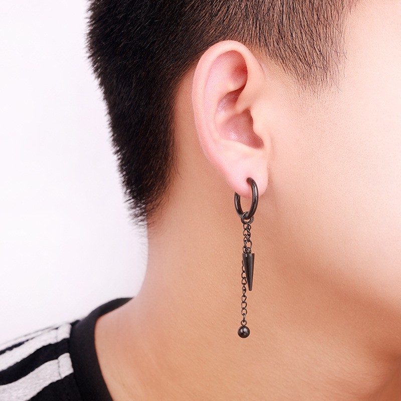 XiaoboACC 1 Piece Korean Fashion Hip Hop Chain Tassel Titanium Steel Earrings