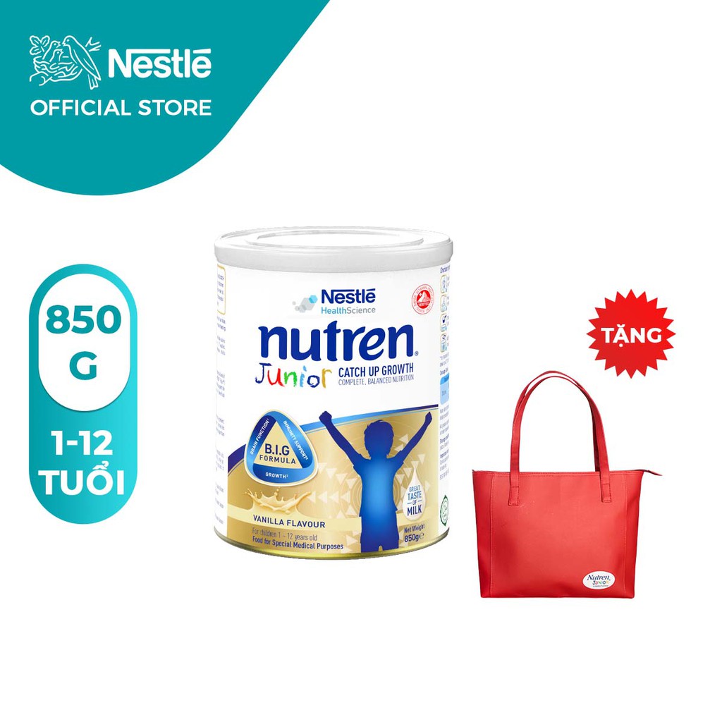 Tặng túi nữ Nutren màu đỏ Sữa bột Nutren Junior lon 850g