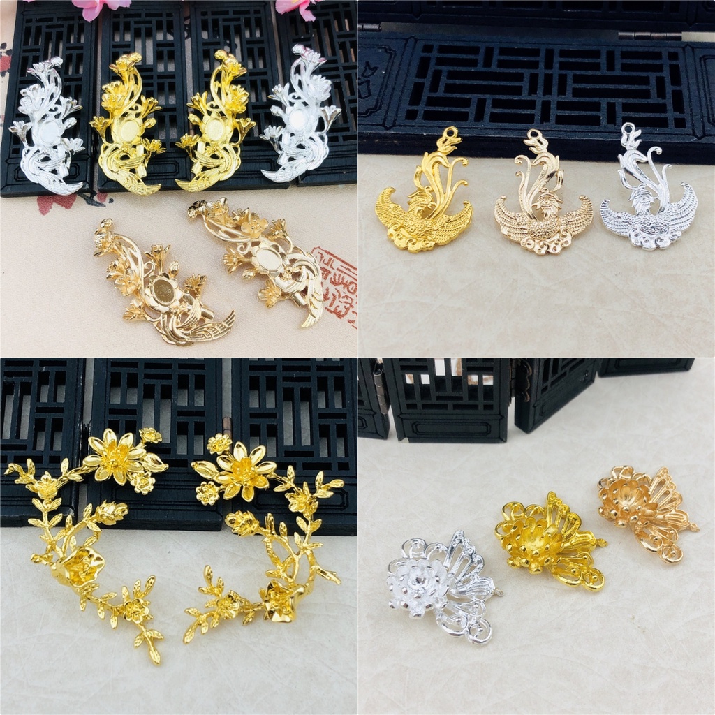 1 Cặp Phiến Đúc Hợp Kim Bền Màu Hoa Văn Các Kiểu Làm trâm cài, Kim Quan- Phụ kiện nguyên liệu trang sức thủ côn