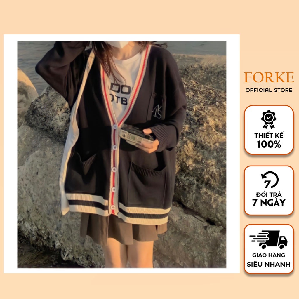 Áo Cardigan Nỉ Nữ Bo Dệt Dáng Rộng Túi Ngưc AIS Siêu Hot