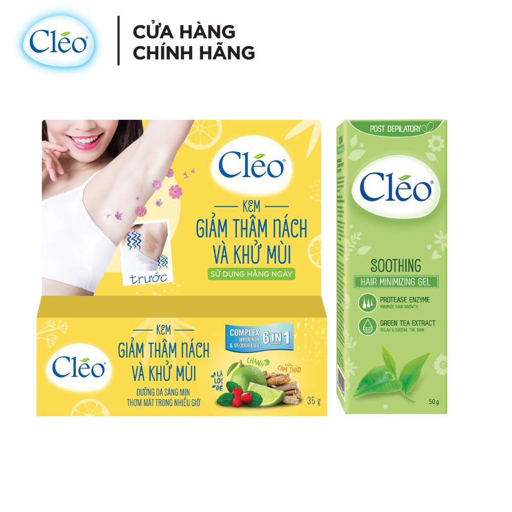 Bộ đôi Kem giảm thâm nách &amp; khử mùi Cléo 35g và Gel làm dịu da sau tẩy lông Cléo - Giúp chậm mọc lông 50g