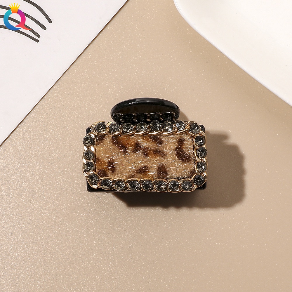 Kẹp bấu tóc nhựa đính đá họa tiết da báo/ caro phong cách retro thời trang Hàn Quốc