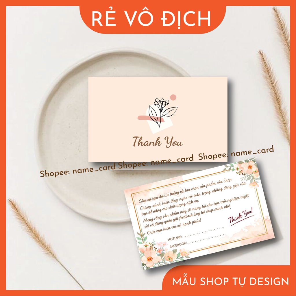 Thiệp cảm ơn khách hàng, card cảm ơn, thank you card chất liệu giấy cứng cáp dày dặn kích thước 9x5,5 cm