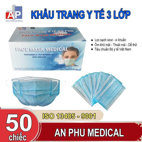 khẩu trang y tế AN PHÚ 3 lớp kháng khuẩn cao cấp , 50 cái / hộp | BigBuy360 - bigbuy360.vn