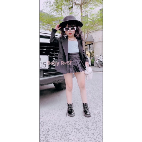 Áo khoác vest cổ nhọn cho bé gái