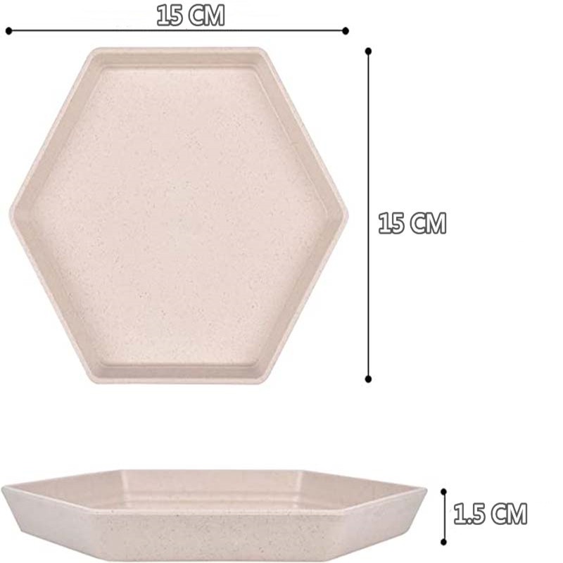 Đĩa Lục Giác 15cm Chất Liệu Rơm Lúa Mì An Toàn Đựng Thực Phẩm Cho Nhà Bếp