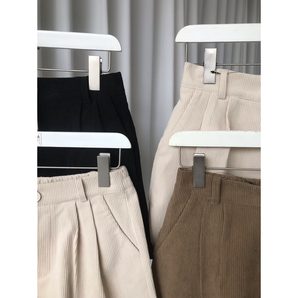 Quần short nhung tăm lưng cao vintage lưng thun sau - Q774