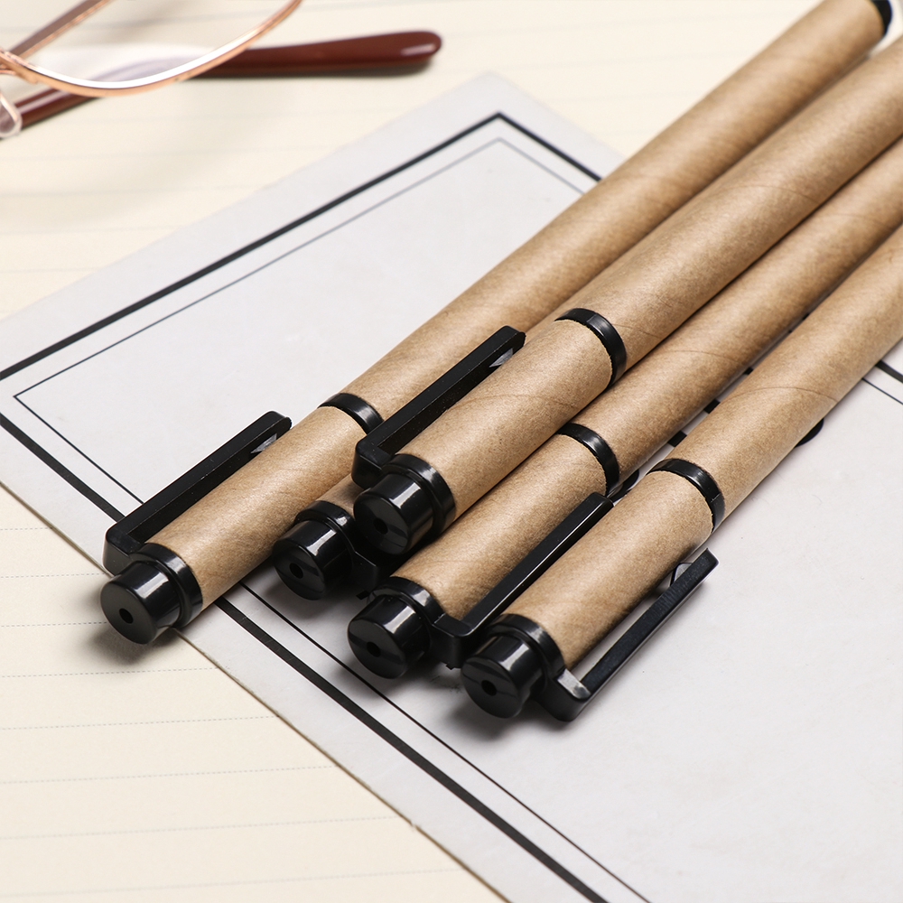 KRNY 2/5pcs Office Writing Tool Green ECO Friendly Stationery Neutral Pen Kraft Paper Pen