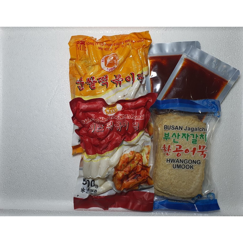 [COMBO-5] Tobokki Bánh gạo cay Hàn Quốc( 500g tok nhân phomai +500g tok thỏi + 200g sốt + 450g Chả cá Bussan)