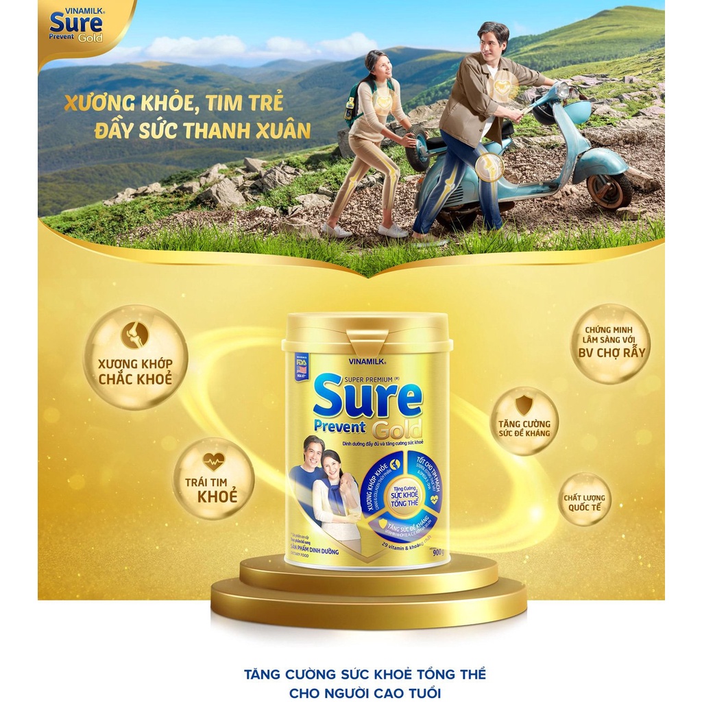 Sữa bột Sure Prevent 900g - Sữa pha sẵn cho người lớn tuổi Vinamilk bổ sung dinh dưỡng và tăng cường sức khỏe