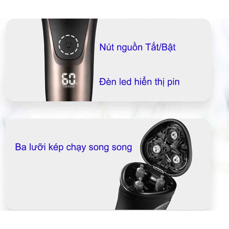 Máy cạo râu Poree Ps198, Ps197 sạc nhanh máy khỏe chống nước có báo dung lượng pin BH 12 tháng