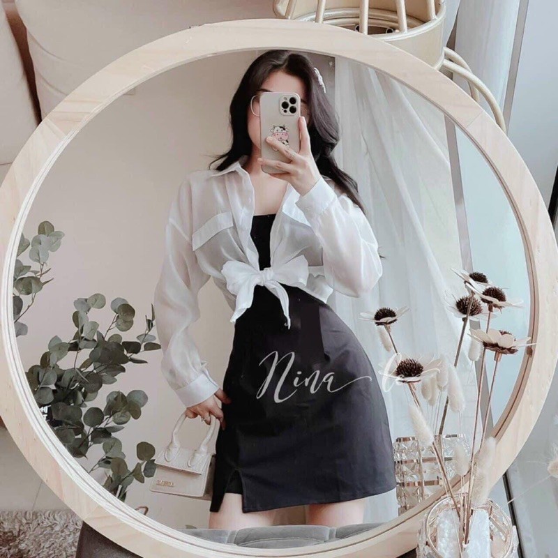Đầm 2 dây ôm body kèm áo sơ mi voan ❤️sét đầm ôm nữ❤️ kèm ảnh thật