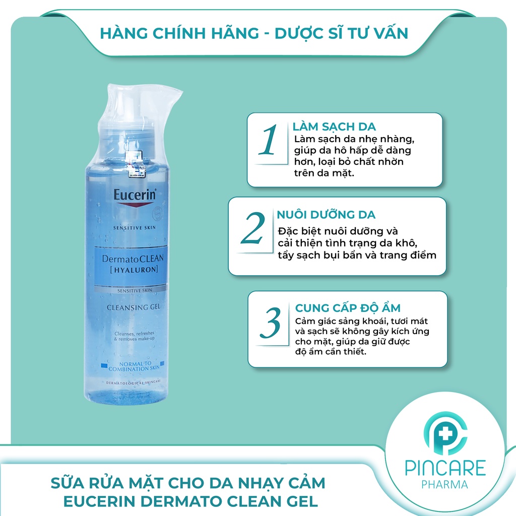 Sữa rửa mặt da nhạy cảm Eucerin Dermato Clean Gel 200ml - Hàng chính hãng - Nhà thuốc PinCare