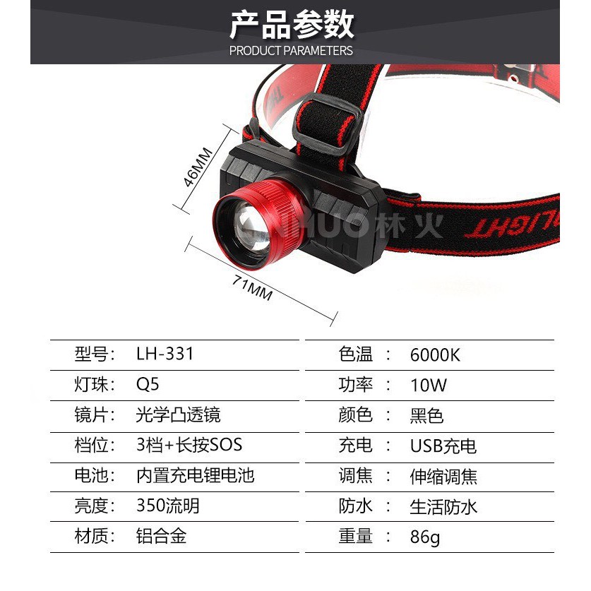 Đèn pin mini T102 pin sạc zoom xa