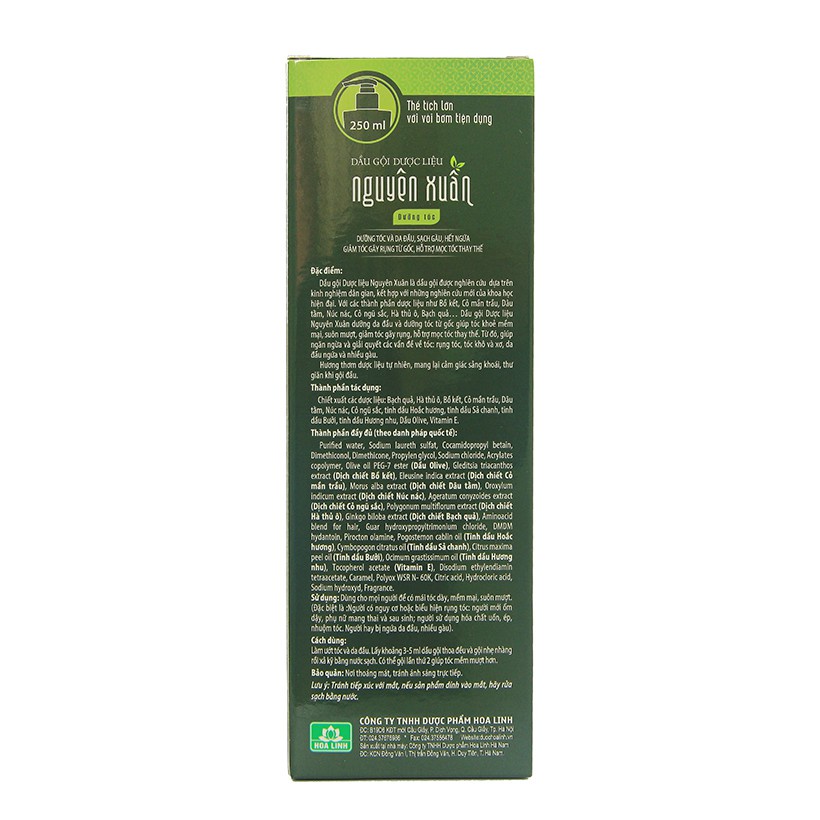 Dầu gội Dược liệu Nguyên Xuân xanh 250ml (Dưỡng tóc, phục hồi hư tổn)