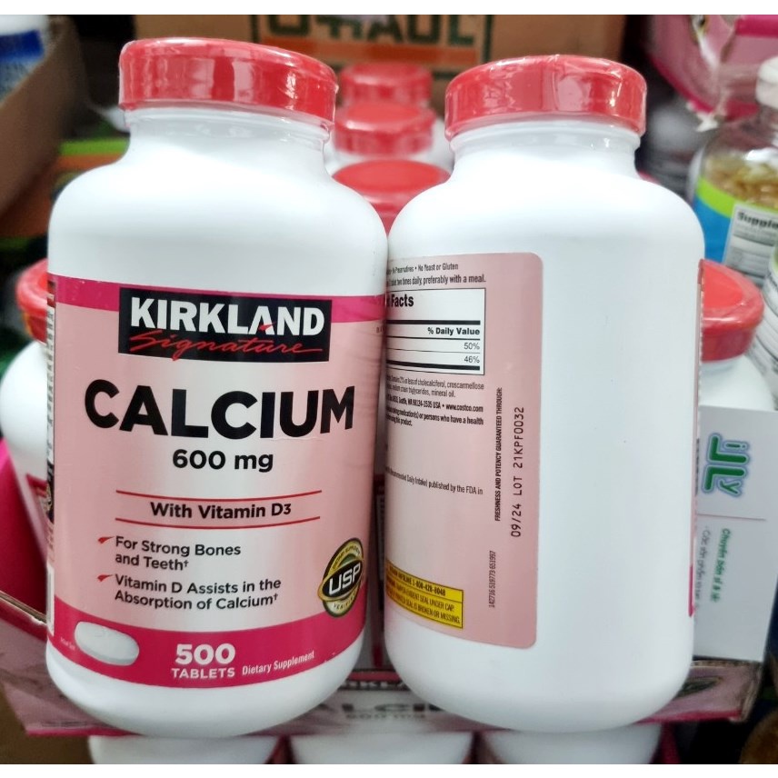 [Mẫu Mới ] Viên Uống Calcium 600mg + D3 Của Kirkland chai 500 viên - Canxi Kirkland mỹ