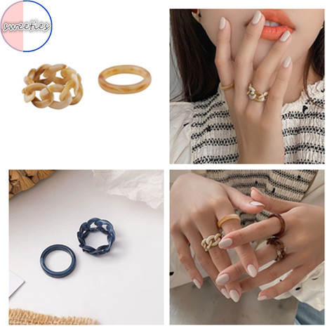 【sweet】2pc woman fashion retro wild hollow resin index finger ring charm jewelry gift