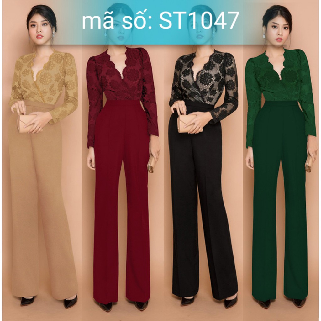 Jumsuit đồ bay dài phối ren ống suông xinh xắn