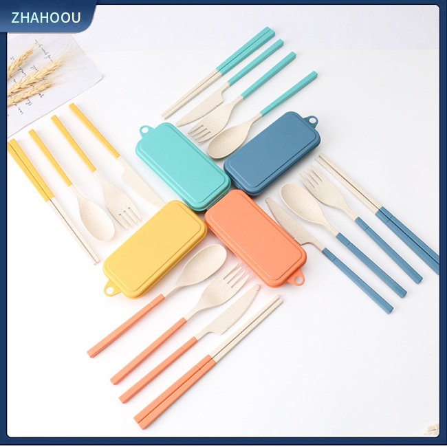 ☃Nhà☃ Bộ Muỗng Đũa Nĩa Bằng Lúa Mạch Thiết Kế Đục Lỗ Có Thể Tháo Rời Tiện