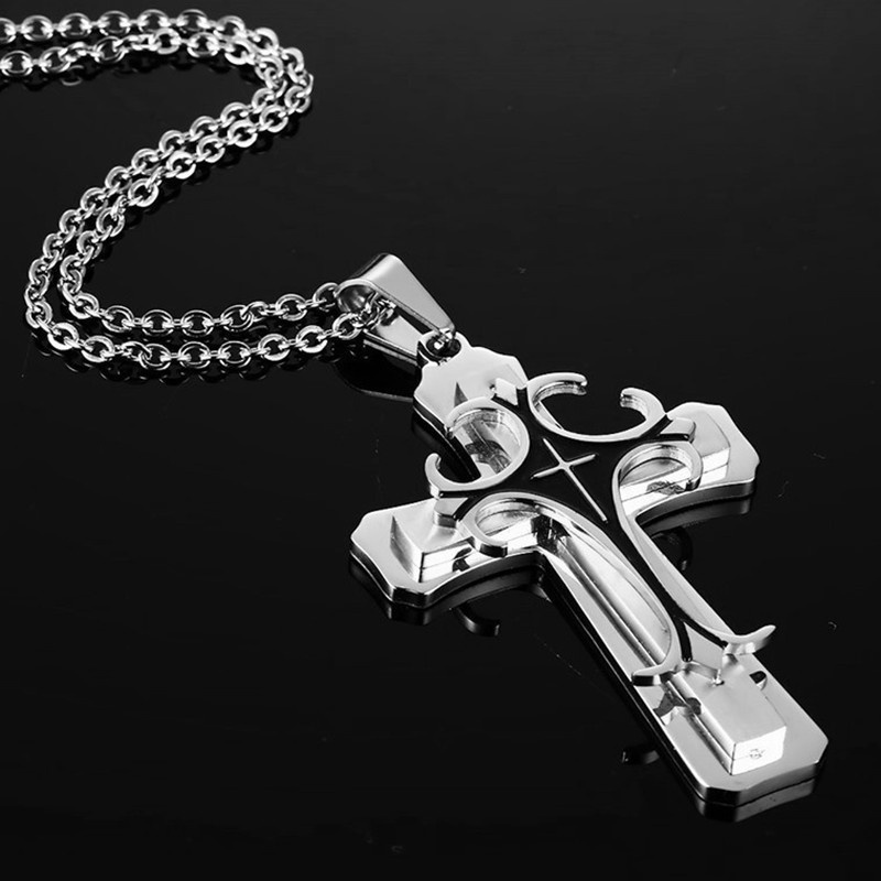 Vòng cổ thép không gỉ mặt thánh giá thời trang dành cho nam