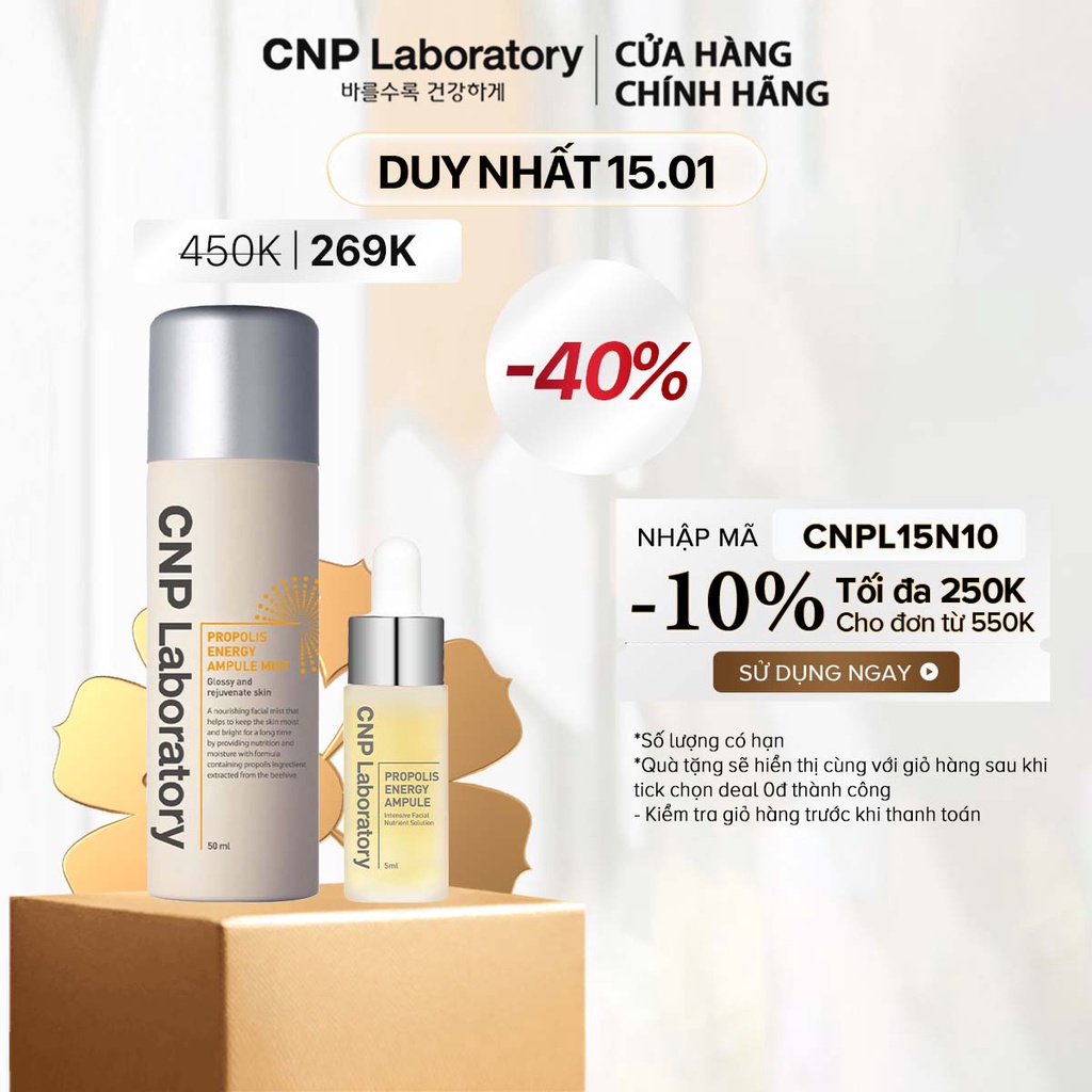 Combo Xịt khoáng tinh chất keo ong CNP Laboratory Propolis Ampule Mist và Tinh chất keo ong Propolis Ampule 5ml