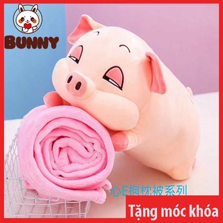 [Tặng móc khóa] Gấu Bông Heo kèm chăn 3in1 -Bộ Chăn Gối Văn Phòng Heo Hip  Mềm Mịn -  𝐁𝐔𝐍𝐍𝐘