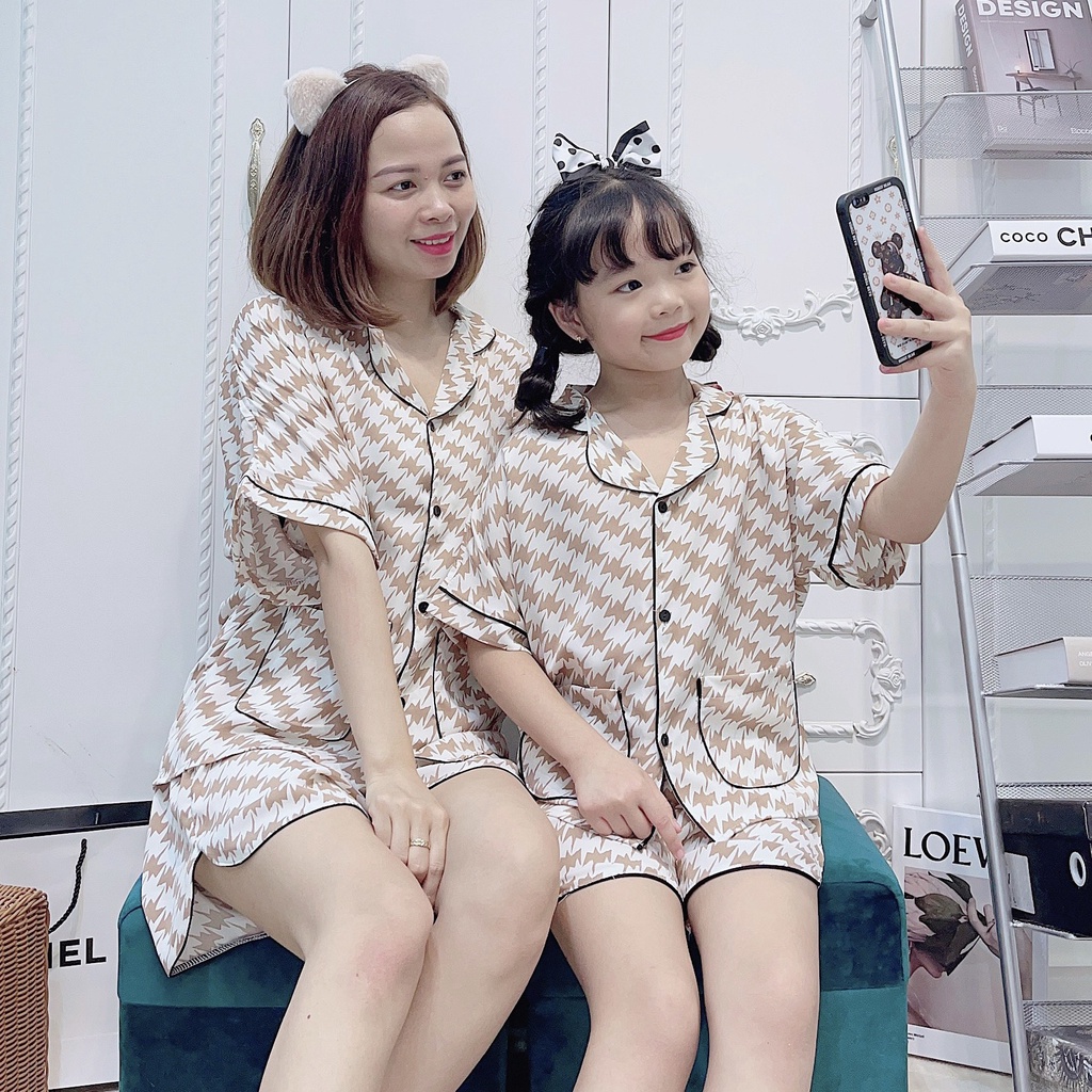 Bộ Pizama cộc tay Mẹ và Bé từ 16-60kg chất lụa Mago cao cấp❤️Bộ quần áo mặc nhà ❤️Sét mẹ và bé - M0030