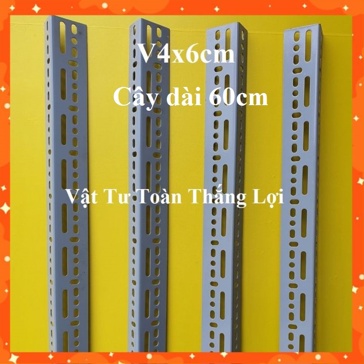 (Dài 60cm ) Cây sắt V lỗ V4x6cm dày 1.8li màu xám ghi