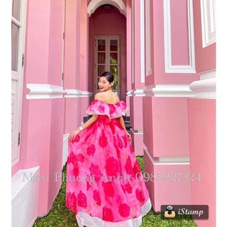Maxi trễ vai hoa xinh