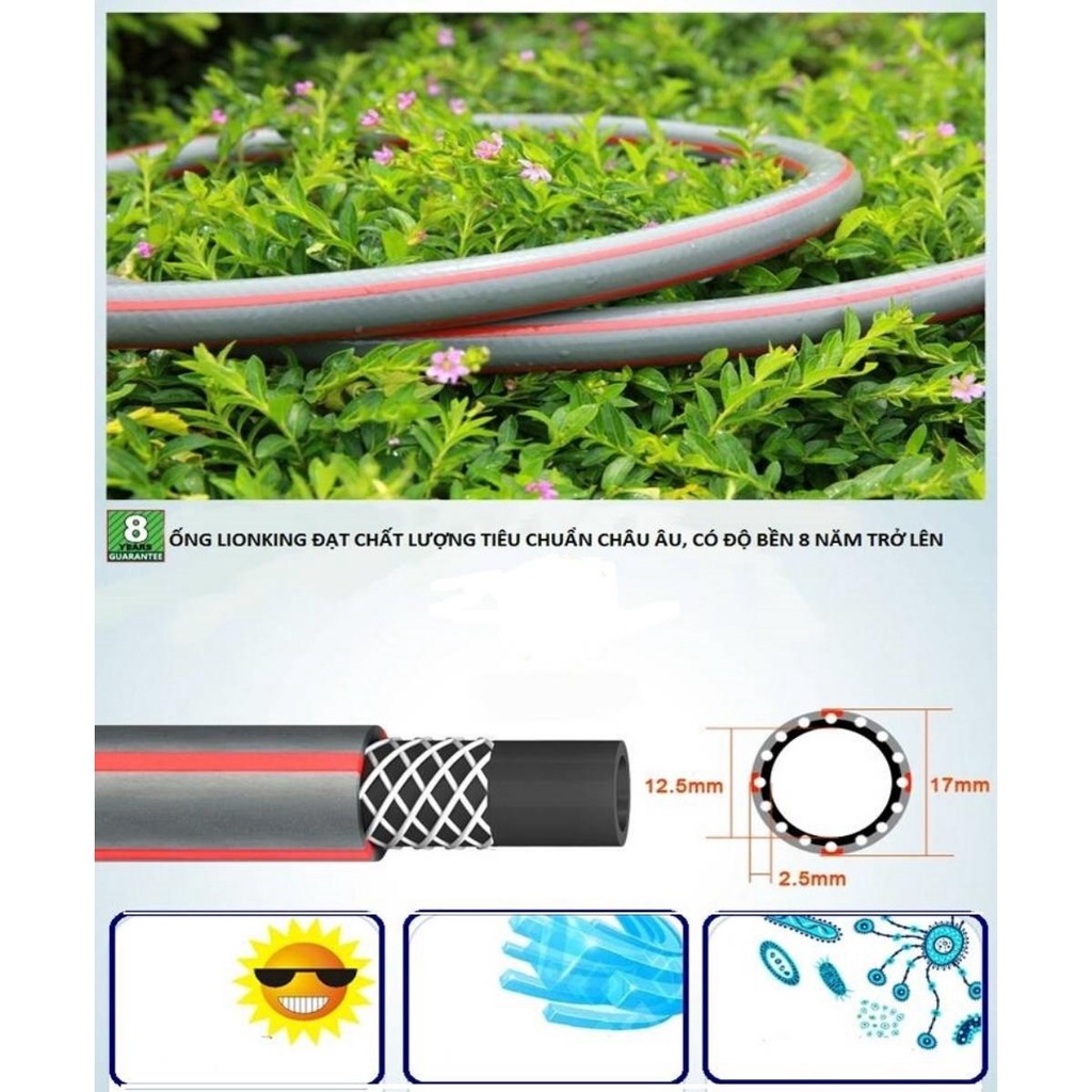 Bộ vòi phun tưới đa năng 8 kiểu phun Lionking GSKN244 chiều dài từ 5 mét đến 25 mét