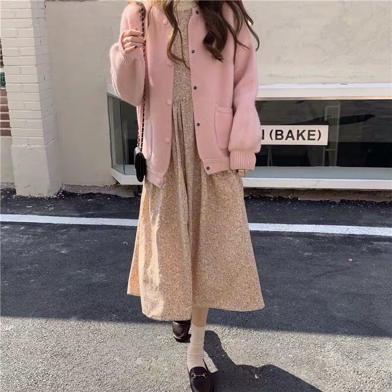 Set váy dài kèm áo khoác mùa đông ulzzang