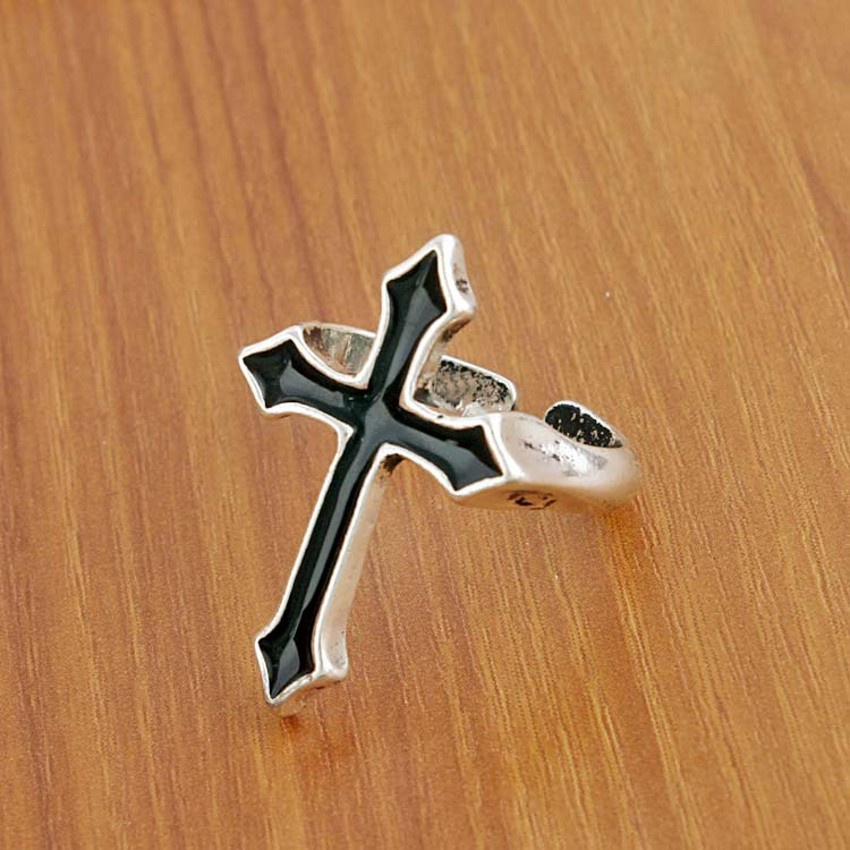 Nhẫn Hở Hình Chữ Thập Lớn Màu Đen Cổ Điển Có Thể Điều Chỉnh Phong Cách Gothic Punk Đường Phố Đáng Yêu Làm Quà Tặng Cho Bạn Nam/Nữ