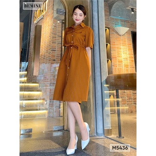 Đầm sơ mi eo rút dây bemine m5436nau