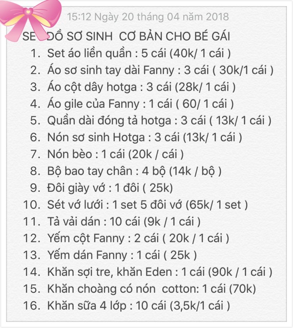 🌺🌺SET ĐỒ SƠ SINH CƠ BẢN CHO BÉ GÁI