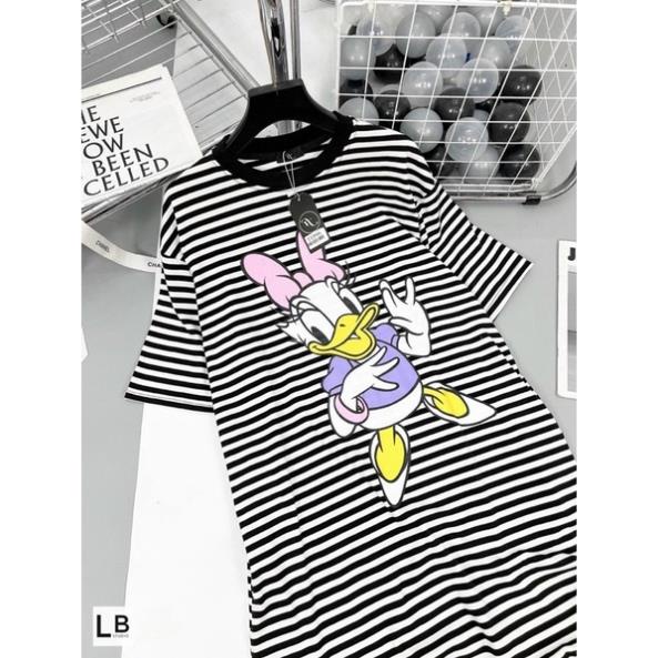 Váy Thun Kẻ In Hình Phom Rộng Dáng Dài Bầu Bí Mặc Thoái Mái