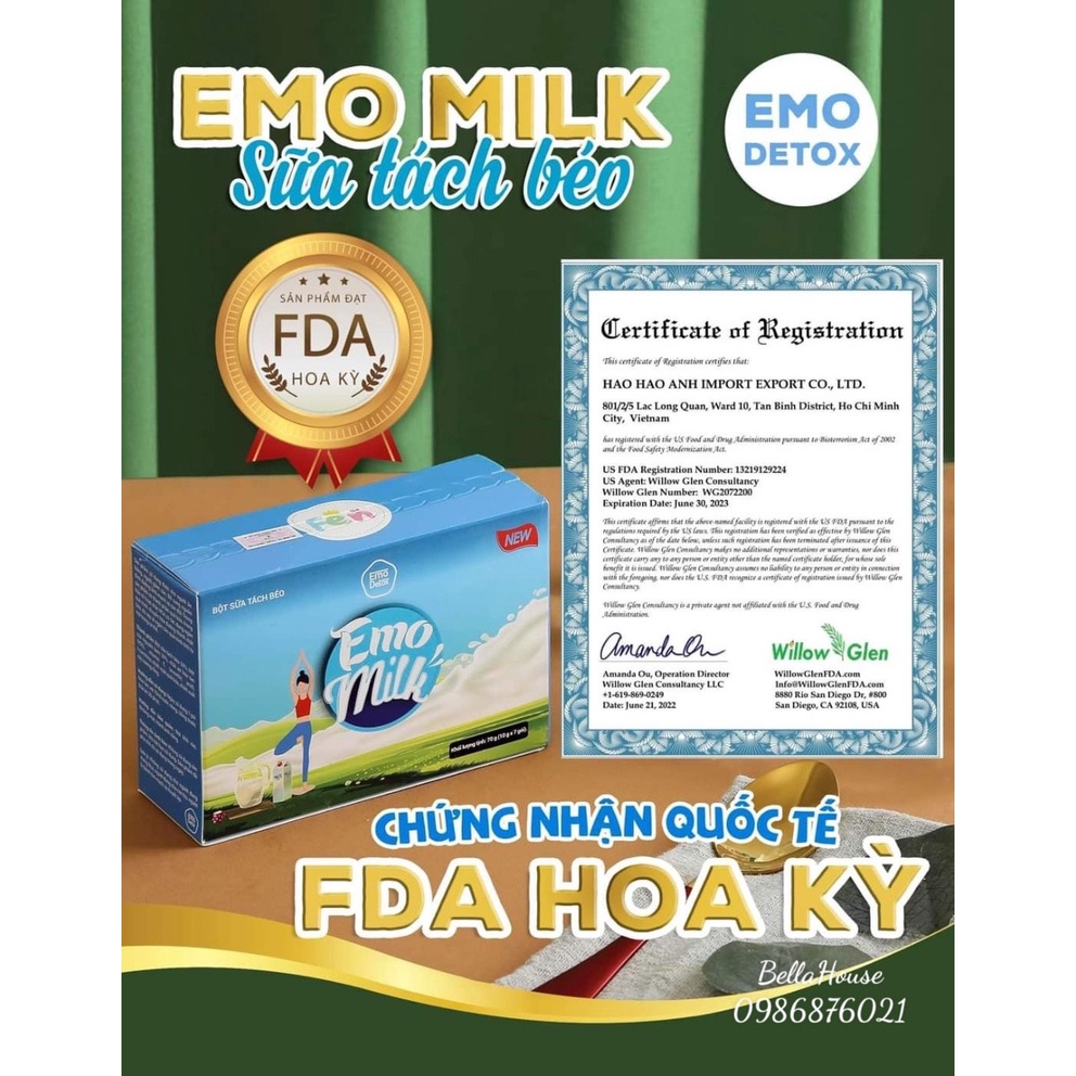 Giảm Cân Emoslim Vị Sữa (7Gói/1 hộp) Emo Detox [FreeShip+Quà]