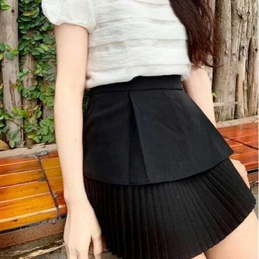 Chân Váy Xòe 2 Tầng Cạp Cao Xếp Ly sang chảnh màu đen - Hanlly Fashion Thời Trang Nữ | BigBuy360 - bigbuy360.vn