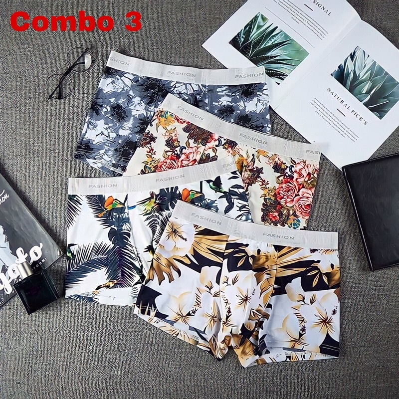 Quần sịp nam, quần sịp đùi nam thun lạnh họa tiết cao cấp combo hộp 4 chiếc đủ size L XL 2XL 3XL