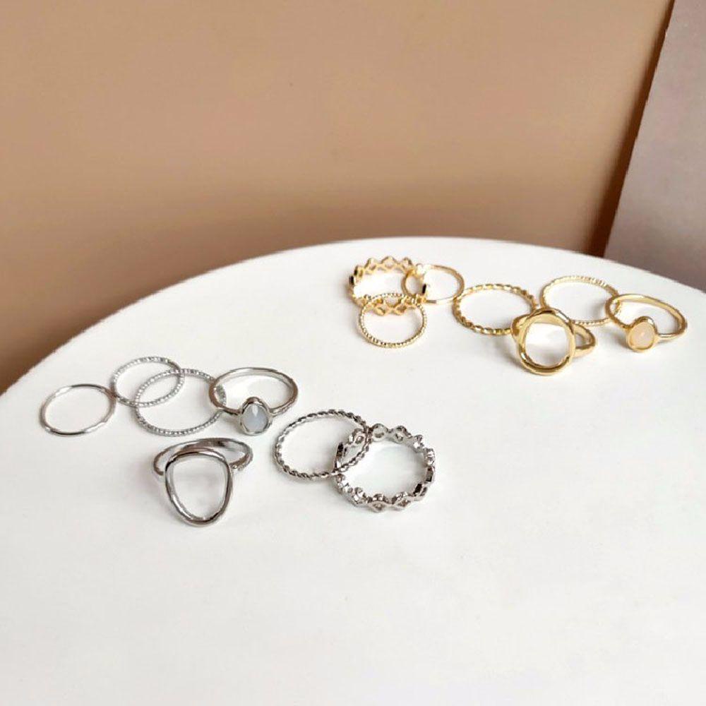 Bộ 7 Nhẫn Đeo Khớp Ngón Tay Kim Loại Đính Đá Opal Hình Học Nhiều Màu Thời Trang Cho Nữ