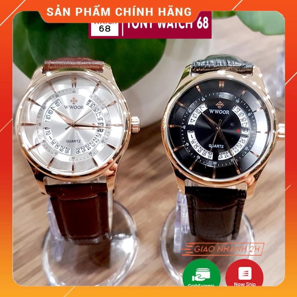 Hot!!! Đồng hồ nam Wwoor dây da thời trang có lịch chính hãng Tony watch 68 giá re