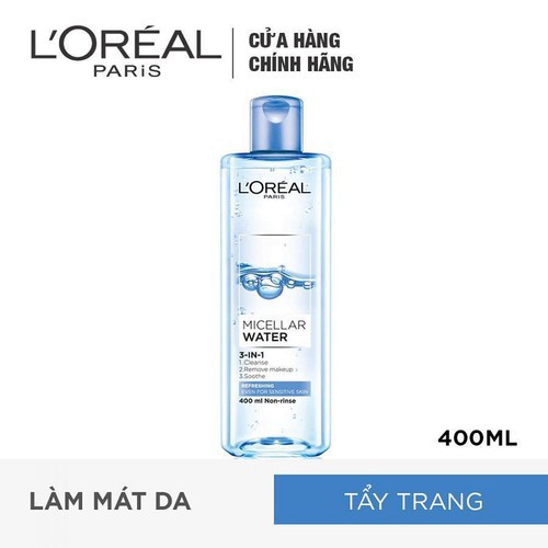 Nước tẩy trang Loreal paris 3 in 1 micellar water 400ml refreshing xanh nhạt | BigBuy360 - bigbuy360.vn