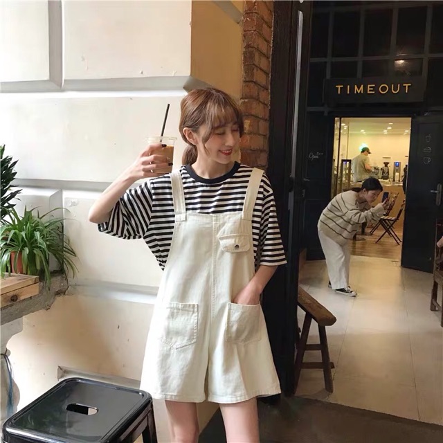 [KÈM ẢNH THẬT] yếm quần nữ kaki trắng túi trước ulzzang hàn quốc | BigBuy360 - bigbuy360.vn