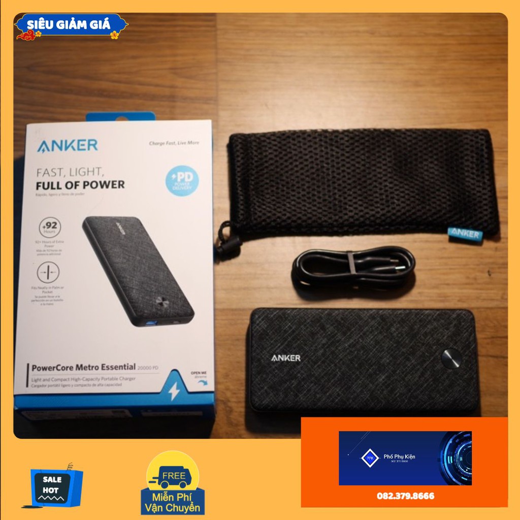 Pin Dự Phòng Anker Powercore Metro Essential 20000 mAh A1281 USB-C chuẩn PD cho IP 11/11 Pro / 11 Pro Max/ 8/8Plus