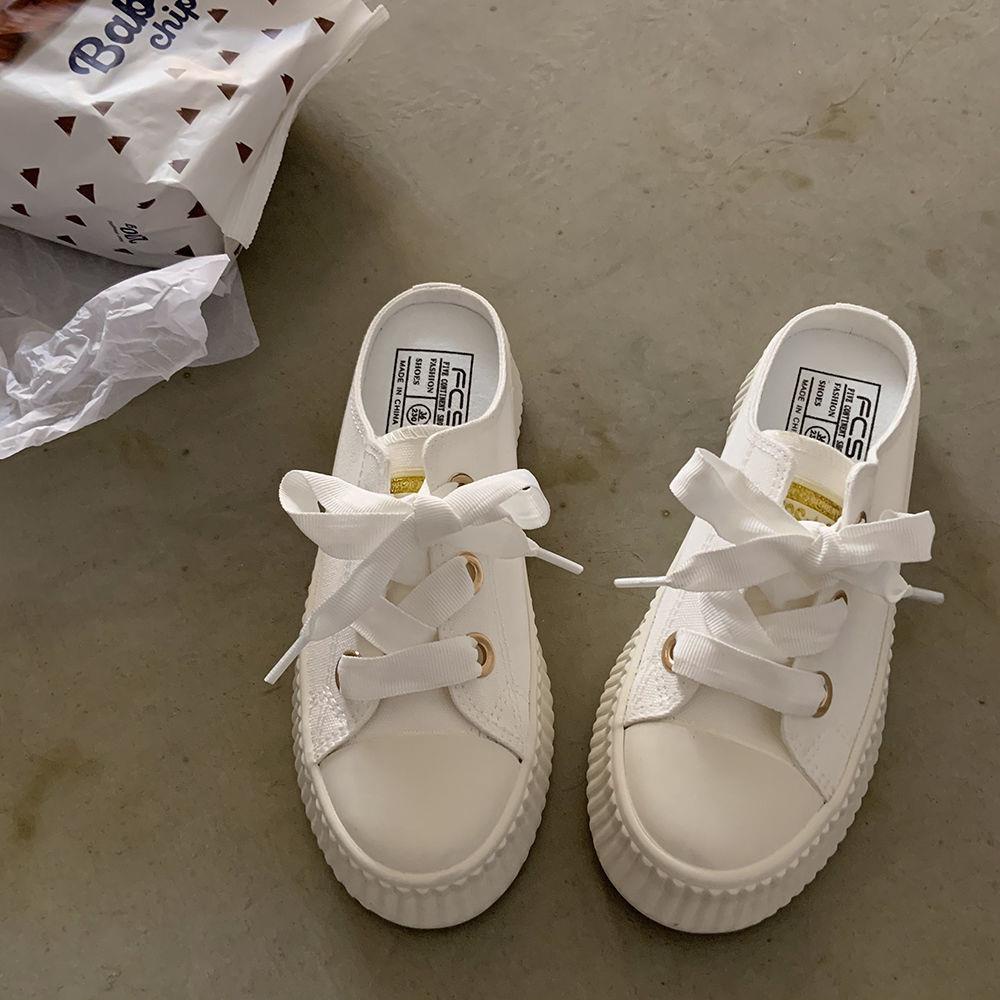 Giày canvas hở gót phối ruy băng thời trang mùa hè cho nữ | BigBuy360 - bigbuy360.vn