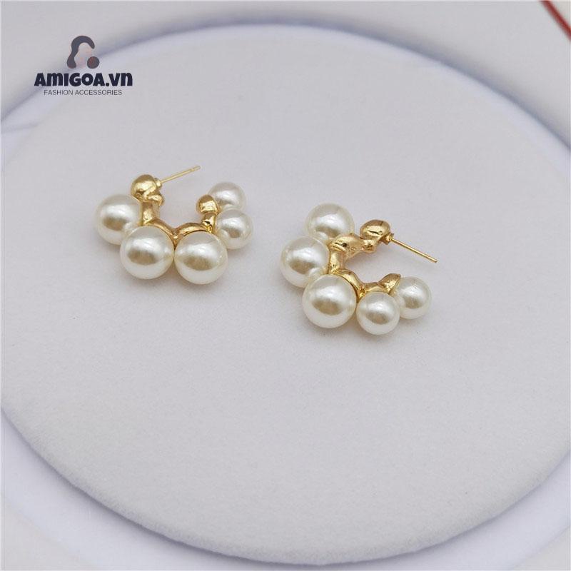 ✨✨Bông Tai Hình Chữ C Đính Ngọc Trai Phong Cách Retro