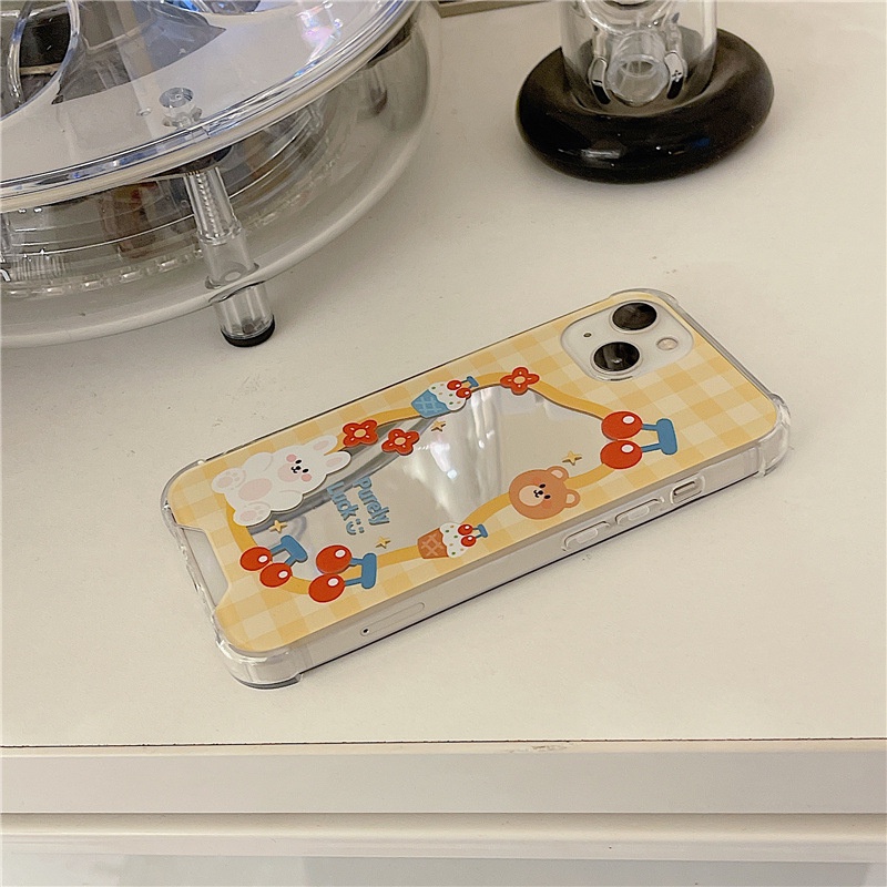 Ốp lưng iphone Ốp Điện Thoại Tráng Gương Họa Tiết Gấu Và Bánh Kem Cho Apple Iphone 11 Promax 14pro 6/7/8/Plus/11/xsmax/Pro Max/Mini Dinuo case