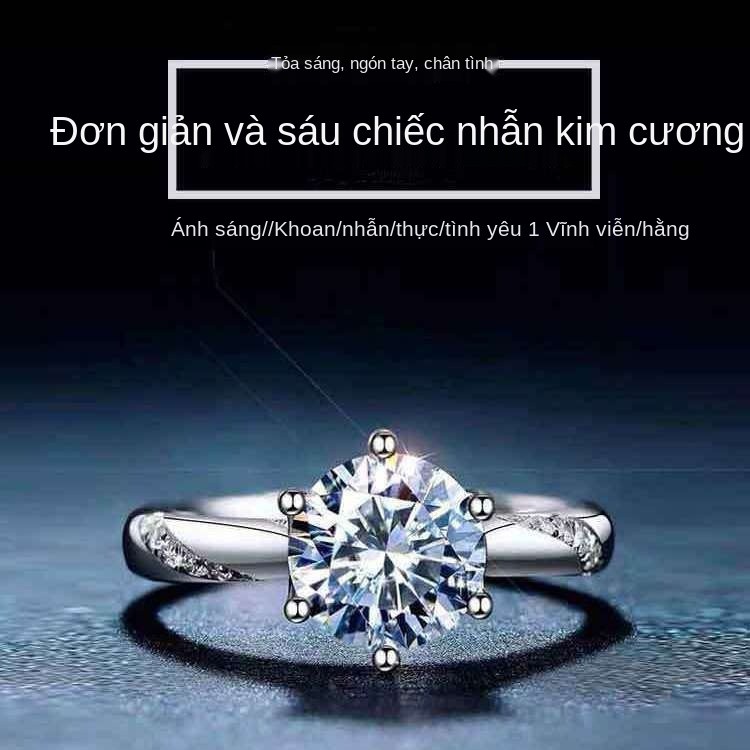 S925 Bạc Moissan Diamond 2 Carat Nhẫn cặp Nam và Nữ Kim cương Sống cho bạn gái Quà tặng sinh nhật Ngày lễ tình nhân